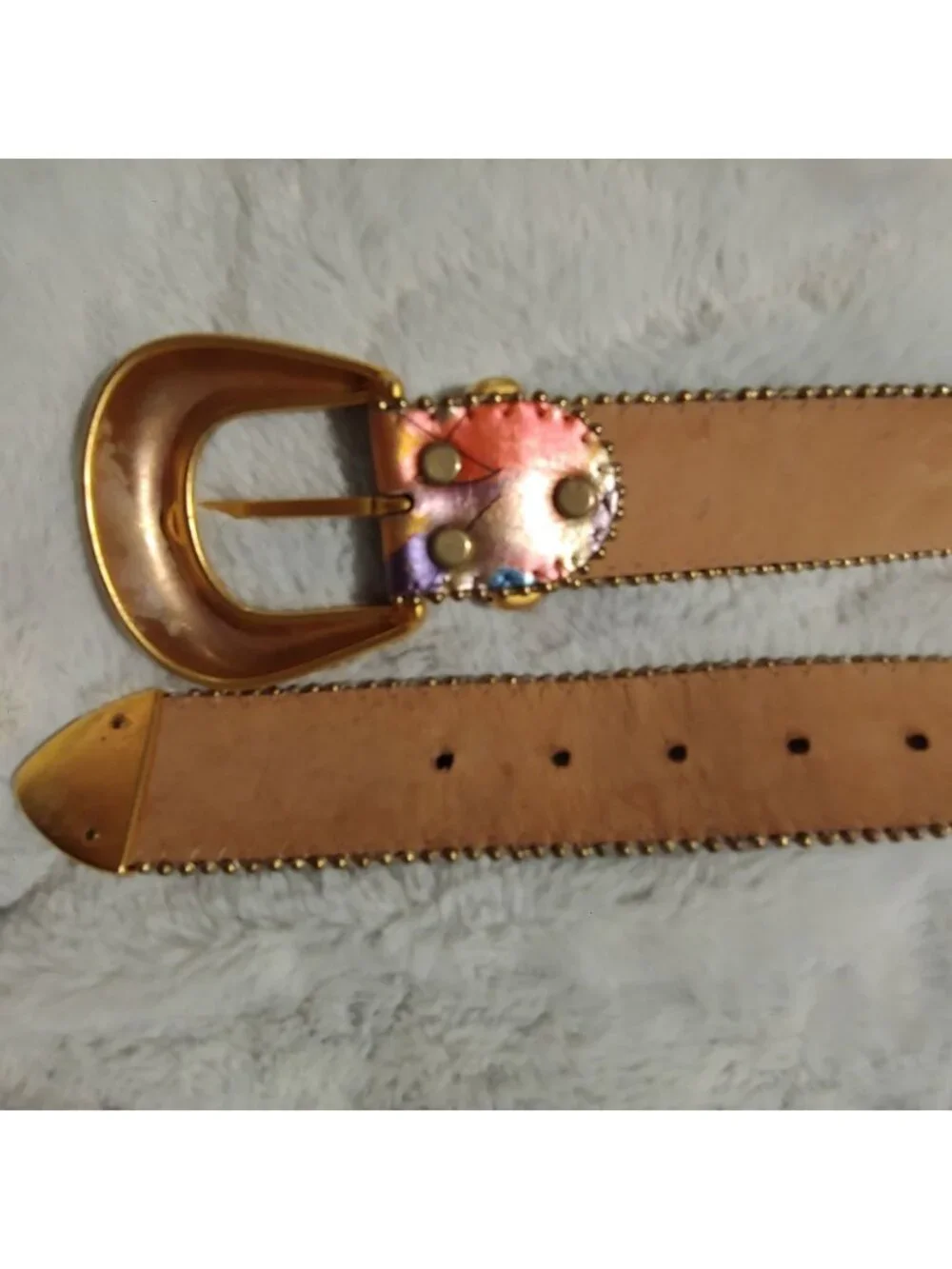 B.B. Simon Leather Belt Art Y2K Maximalist Statement Gold Western Metallic
